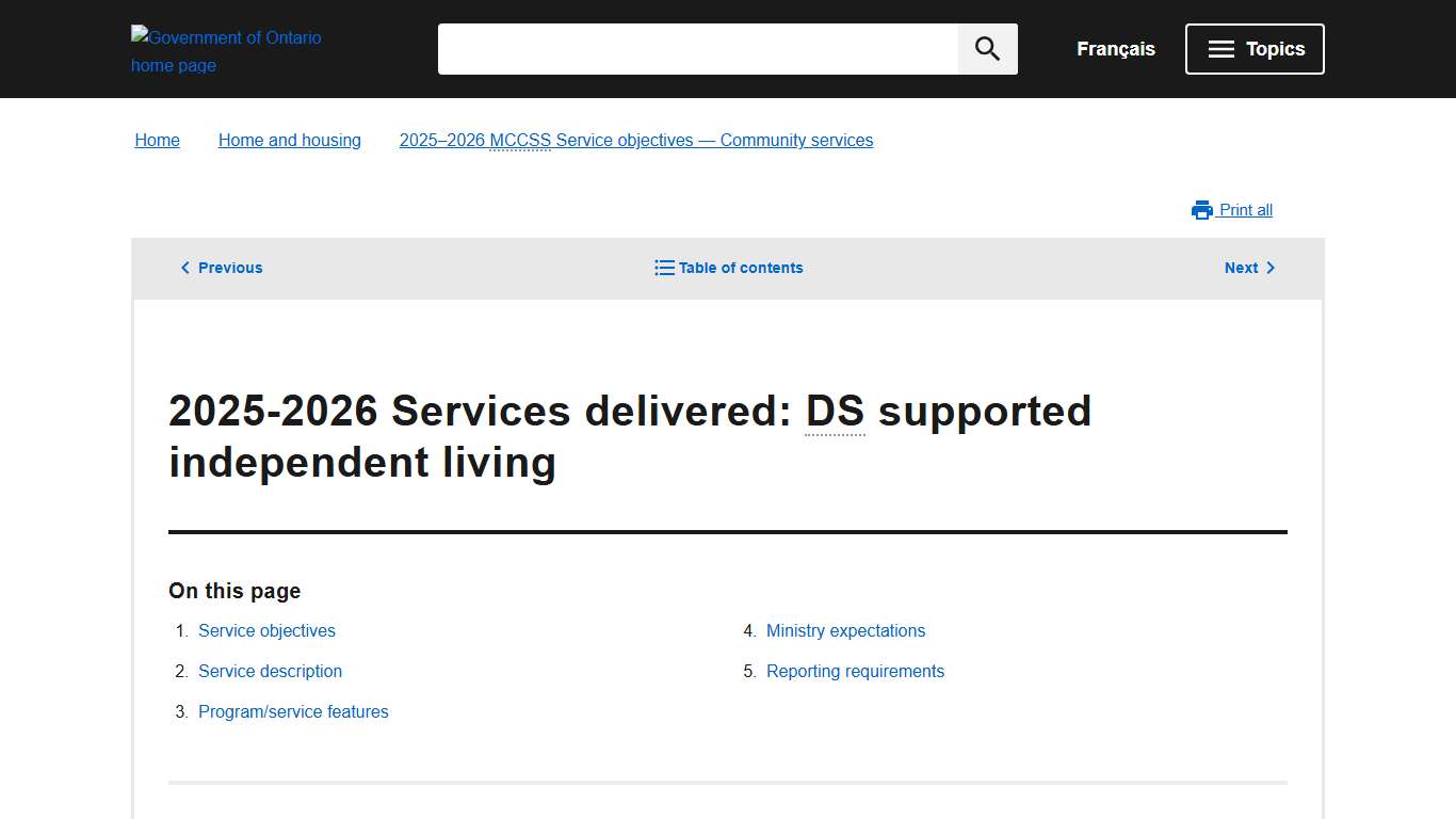 2025-2026 Services delivered: DS supported independent living 2025–2026 MCCSS Service objectives — Community services ontario.ca